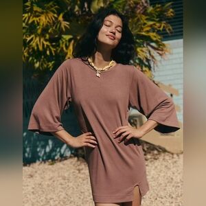 NWT Free People Good Feels Tee Mini Dress / Tunic ~ Brownie ~ Large
